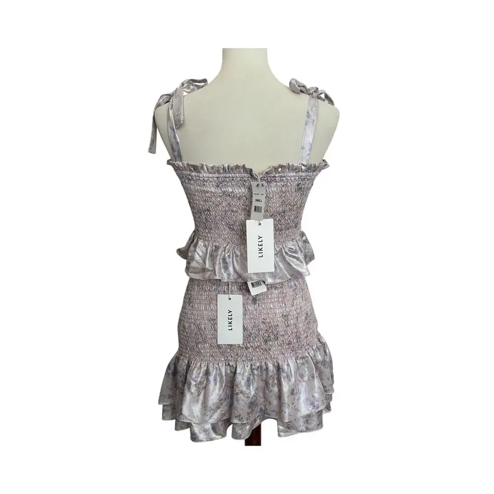 LIKELY Riviera Top & Kenzie Skirt Matching Set - Watercolor Silver - Size Small